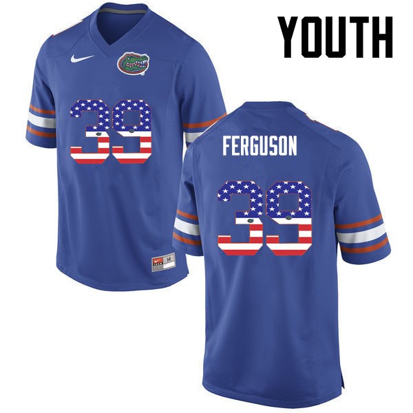 Florida Gators Youth #39 Ryan Ferguson College Football Jersey USA Flag Fashion Blue